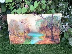 Buy Xl Vintage Original Old Oil Painting Signed Trees Rural Woodland Lake On Canvas • 49.99£