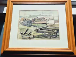 Buy Original 1950s Watercolour, Working Boats, Framed • 25£