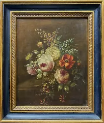 Buy QUALITY 19thc DUTCH STILL LIFE OIL PAINTING OF FLOWERS, BUTTERFLY AND BUMBLEBEE • 339£