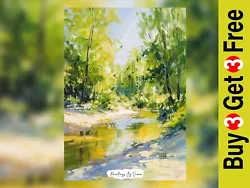 Buy Lush Summer Forest Stream Impasto Painting, Painting Print 5 X7  On Matte Paper • 4.99£