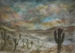 Buy ACEO Original Painting Art Card Landscape Desert Cacti Hills Watercolour • 5.50£