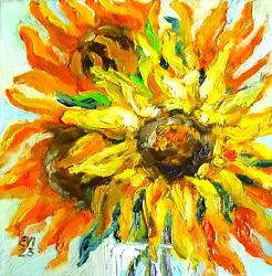 Buy Sunflowers Flower Original Oil Painting Wall Art Canvas 8x8 Inches • 35£