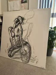 Buy Large Charcoal Black&white Body Drawing/painting On Canvas  • 100£