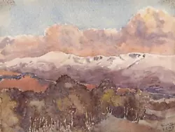 Buy MOUNTAINS IN LANDSCAPE Watercolour Painting 1948 - INDISTINCTLY SIGNED • 40£
