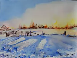 Buy JAY JACK JUNG (1955) Original Painting - Winter Field Landscape Watercolor • 606.84£