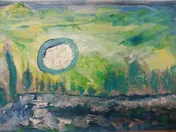 Buy Original Art Paintings Abstract Acrylic On Paper 6  X 9  Landscape Silvery Moon • 16.31£