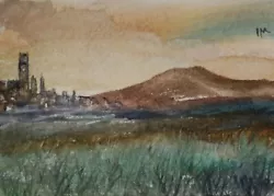 Buy ACEO Original Painting Landscape Hills Art Town Mountain Watercolour • 5.50£