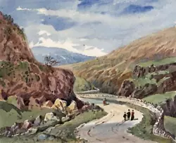Buy FIGURES ON MOUNTAIN PATH Small Victorian Watercolour Painting 19TH CENTURY • 30£
