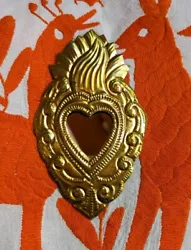 Buy Small Mexican Natural Tin Gold Heart Milagro Mirror Handmade Folk Art #4 • 11£
