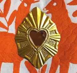 Buy Small Mexican Natural Tin Gold Heart Milagro Mirror Handmade Folk Art #2 • 11£
