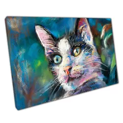 Buy Black And White Cat Pastel Painting Wall Art Print On Canvas Ready To Hang • 10.78£