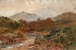 Buy JOHN WILLIAM HEPPLE 1854-1937 Watercolour Painting 1916 RIVER MOUNTAIN LANDSCAPE • 70£