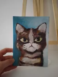 Buy Cat Painting Vintage Style Small Painting Cardboard 12.5x17.5cm Impasto Original • 20£