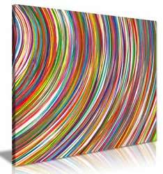Buy Abstract Modern Contemporary Rainbow Curved Stripes Canvas  Picture Print • 11.99£