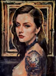 Buy Original Mario Mendoza  Female Woman Oil Painting Art Nude Tatoo  Secret Cute  • 1,100£