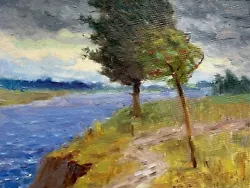 Buy Original Painting Landscape Decor Art River Nature Artwork Windy Day Collect • 136.68£