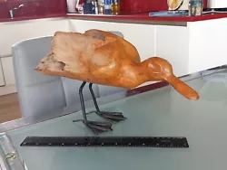 Buy Vintage Hand Carved Driftwood Sculpture Bird Duck Figure Metal Legs 36 X 21 Cms • 39.99£