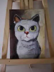 Buy Cat Painting Vintage Style Impressionism Small Painting Cardboard Original  • 20£