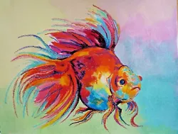 Buy Oil Pastel On  Paper Original Painting Fine Art  9  X 12   Red Fish • 25£