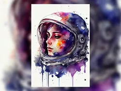 Buy Portrait Of Female Astronaut Watercolor Painting Print Art Decor 5 X7  • 4.99£