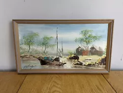 Buy Oil On Board Vintage Landscape Sail Boat Harbour Sea Framed Painting Signed • 15£