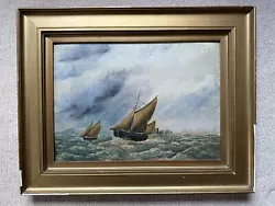 Buy Original Oil Painting On Canvas Board Sailing Fishing Boats At Sea • 31.50£