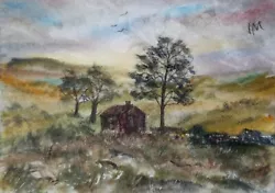 Buy ACEO Original Painting Landscape Art Trees Fields Cabin Watercolour • 5.50£