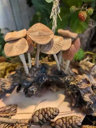 Buy Hand-Carved Mushrooms On Teak Root Wooden Toadstool Ornament Sculpture Gift • 22.99£