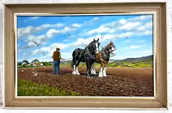 Buy Original Signed Oil Painting J.F. Crussell - Farm Harvest Horses - Framed • 19.99£