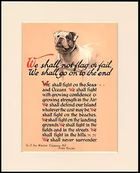 Buy English Bulldog Winston Churchill Patriotic Wartime Speech Mounted Dog Print • 6.99£