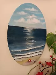 Buy Original On Oval Canvas Beach Ocean Painting, Home Decor Canvas , 20.3 X 30.5 Cm • 9.77£
