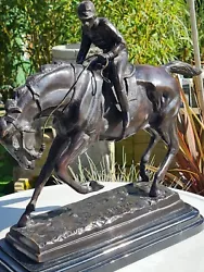Buy Vintage Bronze Horse & Jockey Large Statue Art Sculpture Marble Base Signed MENE • 145£
