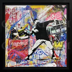 Buy Mr. Brainwash  Banksy Thrower  | Original Mixed Media On Paper | 42x42  Framed • 13,978.95£