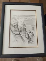 Buy Vintage Black & White Watercolour Signed By Unknown Artist Of A Train Station • 15£