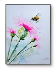 Buy Large Original Signed Watercolour Art Painting By Elle Smith Of A Bee & Thistle • 45£