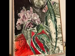 Buy Original Watercolor Iris Painting /French Toile Wallpaper, Masonite 18.5x15  • 24.46£