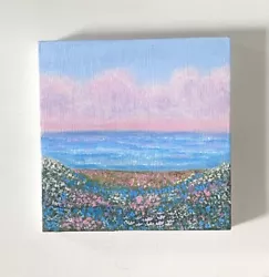 Buy Original Acrylic Landscape Painting Sky Clouds Ocean Wild Flower Wood Panel • 15£
