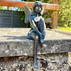 Buy Shelf Sitting Bronze Fairy Resin Outdoor Garden Decorative Ornament Sculpture • 22£