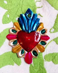 Buy Mini  Mexican Tin Heart Milagro Handcut & Painted Authentic Folk Art  #12 • 3.75£