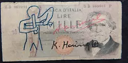 Buy A. Warhol/K. Haring 1000 Lire Banknote Sign, Sketched, Certificate, Limited! • 97.79£