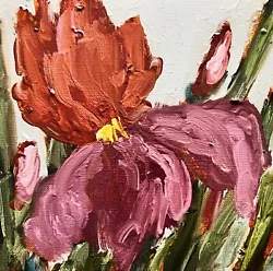 Buy Original Art Iris Flower Oil Painting On Canvas Irises Artwork Floral Painting • 39.25£