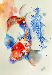 Buy Koi Fish Watercolour Painting - Original And Framed • 24.99£