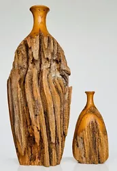 Buy 2 Unique Carved Oak Natural Art Driftwood Style Sculptured Candlesticks Holders • 91.36£