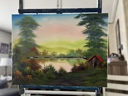 Buy Original Oil Painting 18x24 “Lakeside Cabin” Art/Landscape (Bob Ross Style) • 81.69£