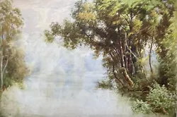Buy Original C19th Antique Watercolour Painting Lake & Tree Landscape • 33£
