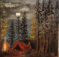 Buy Original On Canvas, Night Camp Fire, Home Decor Acrylic Painting, 20 By 20 Cm • 17.77£