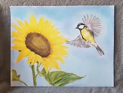 Buy Sunflower & Little Bird Picture Original Pastel Painting By Artist Tracey Earl • 34£