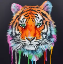 Buy Tiger |Fine Art Print - Wall Art - Tiger Stripes Lion Cat Paint Painting   • 19.99£
