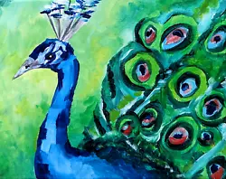Buy Original Bird Painting Abstract Collectible Peacock 8x10 Art By Samantha McLean • 101.11£
