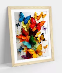 Buy Colourful Butterflies Impasto Painting  -framed Wall Art Poster Paper Print • 14.99£